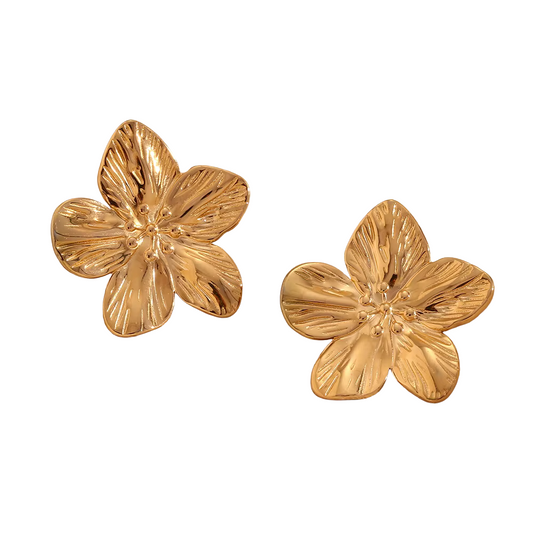 Fleur – Gold Engraved Flower Stud Earrings